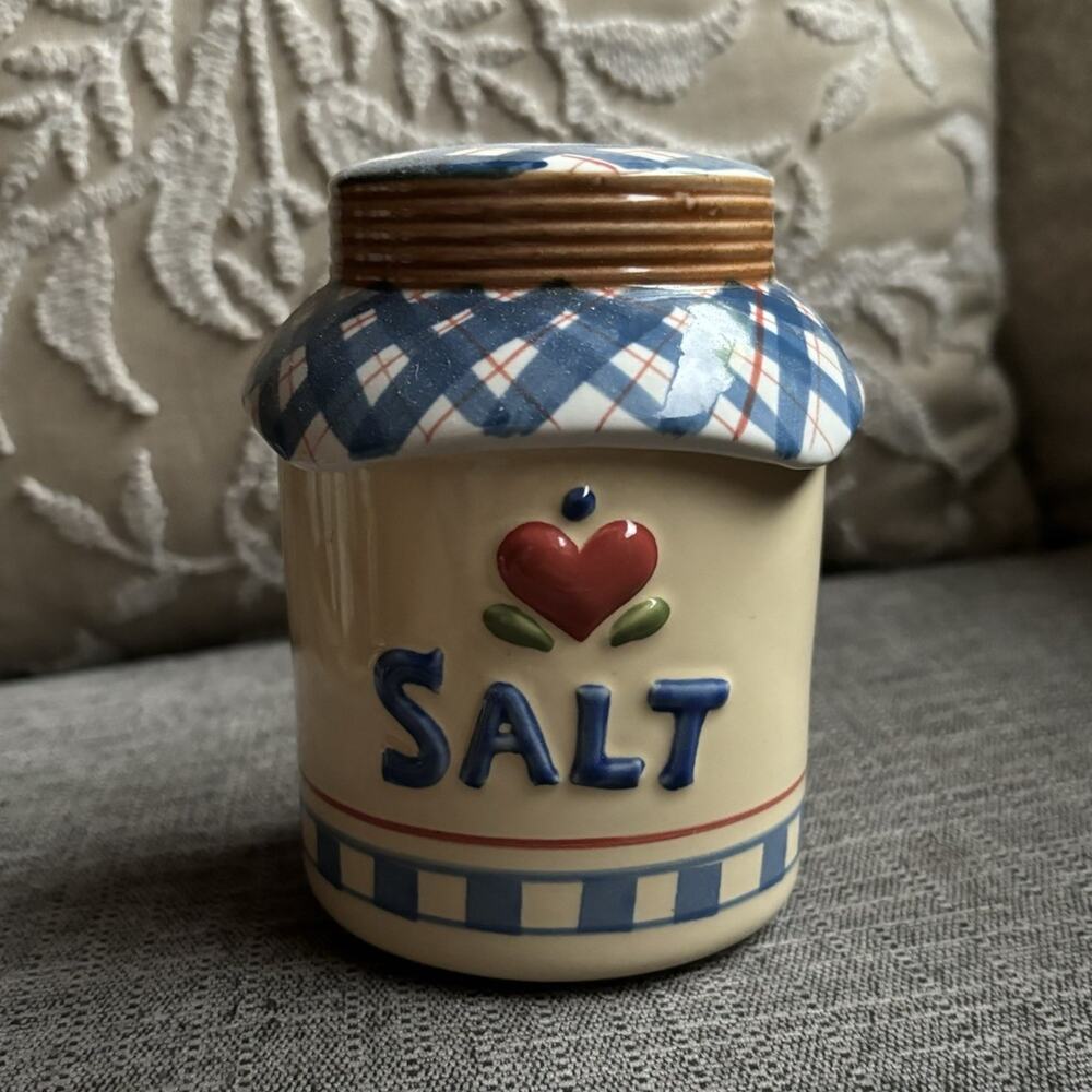 Vintage Susan Winget Salt Canister Country Plaid Farmhouse Cottagecore Kitschy